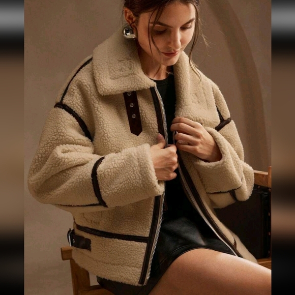 Casual Plus Fleece Thick Patchwork Zipper Front Loose Swing Jacket, Winter - Picture 3 of 4